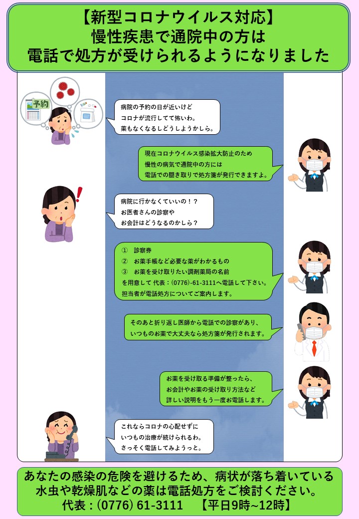 電話処方のお知らせ 福井大学医学部